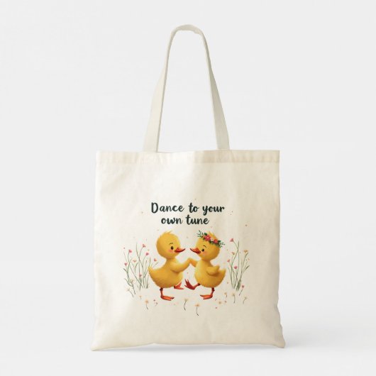 Schattigee dansende eendjes met bloemenlente vibes tote bag (Achterkant)