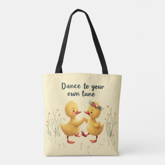 Schattigee dansende eendjes met bloemenlente vibes tote bag (Achterkant)