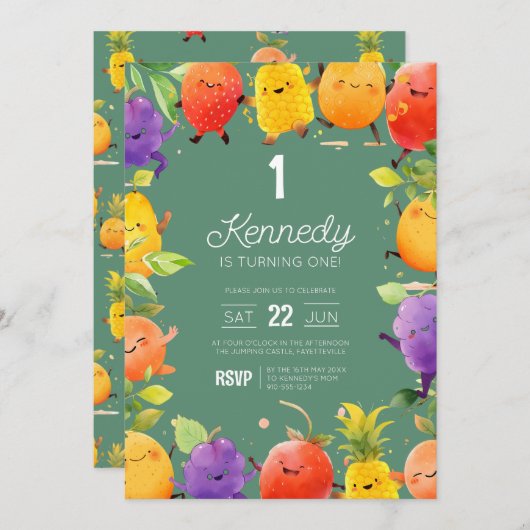 Schattigee Dansende Fruit Verjaardag Kaart (Voorkant / Achterkant)