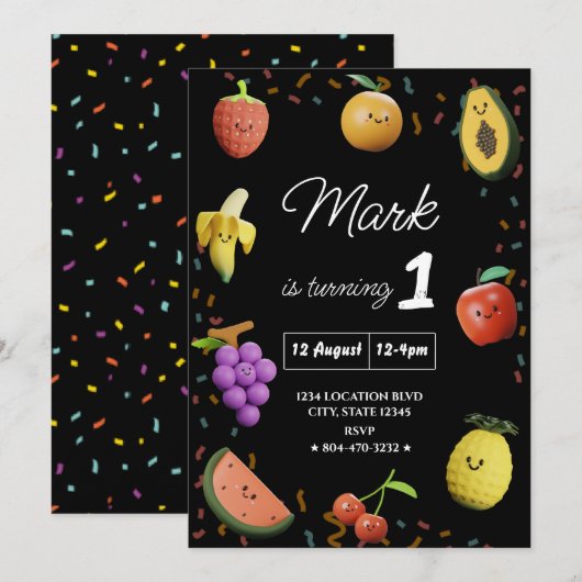 Schattigee Dansende Fruit Verjaardag Kaart (Voorkant / Achterkant)