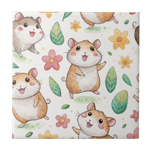 Schattigee dansende hamsters naadloos patroon tegeltje (Voorkant)