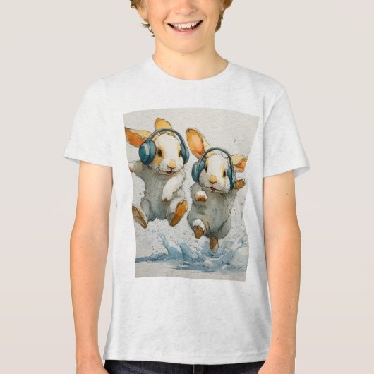 Schattigee dansende konijntjes met hoofdtelefoon K Tri-Blend Shirt (Voorkant)
