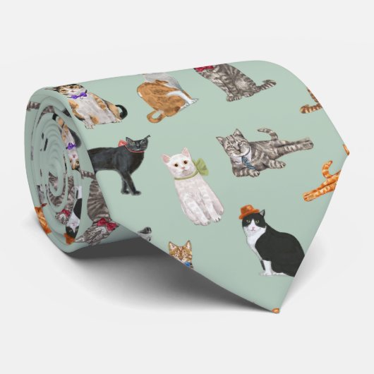 Schattigee Dapper Katten Cat Pattern Stropdas (Opgerold)