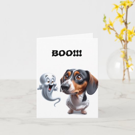 Schattigee Dapple Dachshund Halloween Kaart (Gele Bloem)