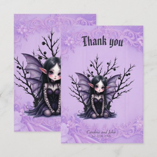 Schattigee Dark Fairy met vleermuisvleugels Bedankkaart (Voorkant / Achterkant)