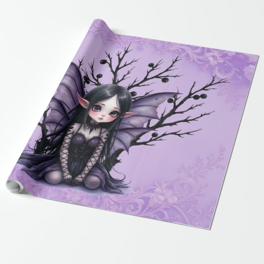 Schattigee Dark Fairy met vleermuisvleugels Cadeaupapier (Uitgerold)