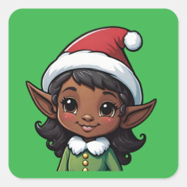 Schattigee Dark Skin Christmas Elf Vrouw Vierkante Sticker