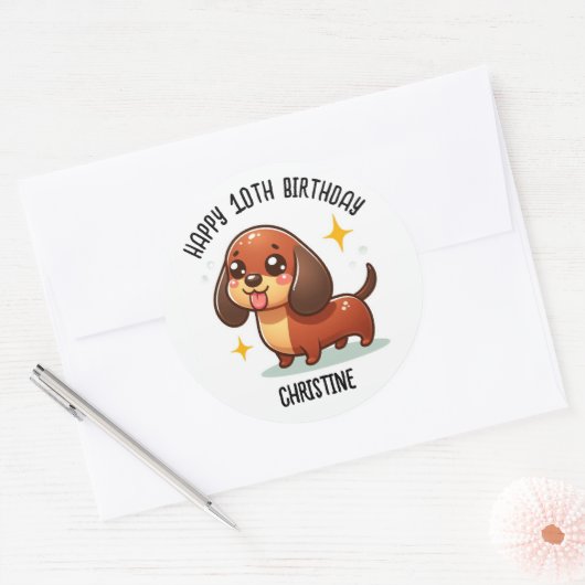 Schattigee dashound Verjaardagsfeest gunsten Ronde Sticker (Envelop)