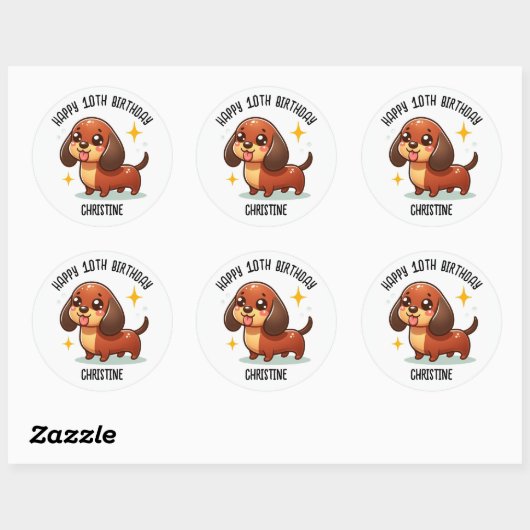 Schattigee dashound Verjaardagsfeest gunsten Ronde Sticker (Vel)