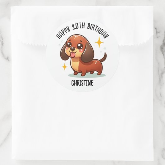 Schattigee dashound Verjaardagsfeest gunsten Ronde Sticker (Tas)