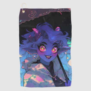 Schattigee Demon Anime Girl in the Rain Golfhanddoek