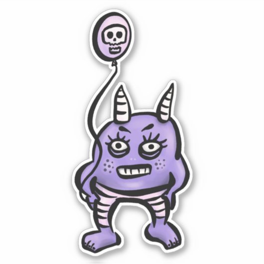 Schattigee Demon Paarse Cartoon Horror Karakter Sticker (Voorkant)