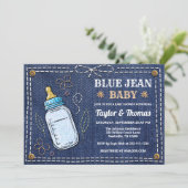 Schattigee Denim Blue Jean Baby shower Uitnodiging (Staand voorkant)
