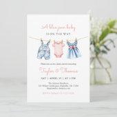 Schattigee Denim Blue Jean Meisje Baby shower Uitn Kaart (Staand voorkant)