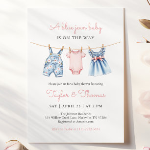 Schattigee Denim Blue Jean Meisje Baby shower Uitn Kaart