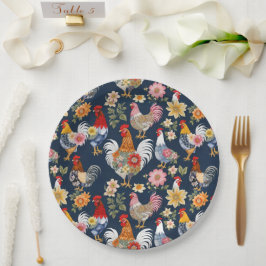 Schattigee Denim Dragen Bloemen Collage Boerderij  Papieren Bordje