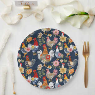 Schattigee Denim Dragen Bloemen Collage Boerderij  Papieren Bordje