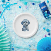 Schattigee Denim Patchwork Dog Illustration Papieren Bordje (Feest)