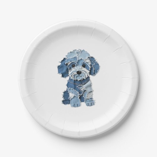 Schattigee Denim Patchwork Dog Illustration Papieren Bordje (Voorkant)