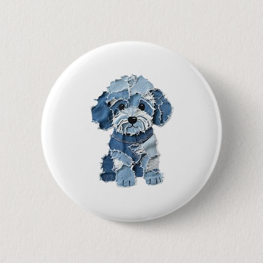Schattigee Denim Patchwork Dog Illustration Ronde Button 5,7 Cm (Voorkant)