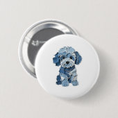 Schattigee Denim Patchwork Dog Illustration Ronde Button 5,7 Cm (Voorkant /achterkant)