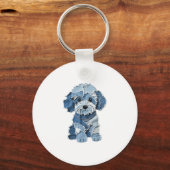 Schattigee Denim Patchwork Dog Illustration Sleutelhanger (Voorkant)