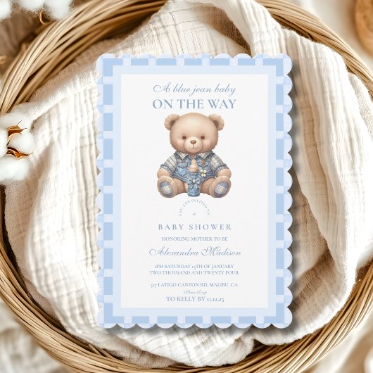 Schattigee Denim Teddy Bear Baby shower Kaart