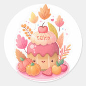 Schattigee dessert sticker, roze taart ronde sticker (Voorkant)