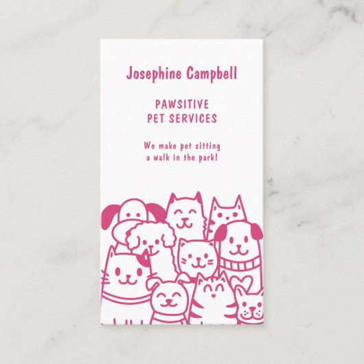 Schattigee dierensitter dierenarts QR Code Roze Visitekaartje (Voorkant)