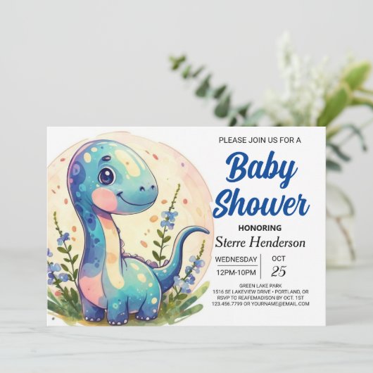 Schattigee digitale chique dinosaurus jongen Baby Kaart (Staand voorkant)