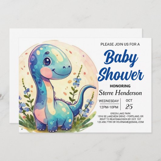 Schattigee digitale chique dinosaurus jongen Baby  Kaart (Voorkant / Achterkant)