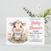 Schattigee Digitale Farmyard bewerkbare Koe Baby s Kaart (Staand voorkant)