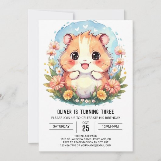 Schattigee digitale hamster verjaardag kaart (Voorkant)