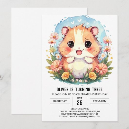 Schattigee digitale hamster verjaardag kaart (Voorkant / Achterkant)