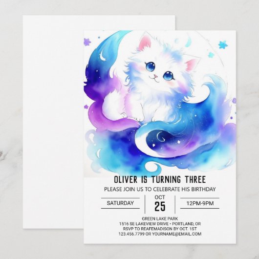 Schattigee Digitale Kitten Verjaardag Kaart (Voorkant / Achterkant)