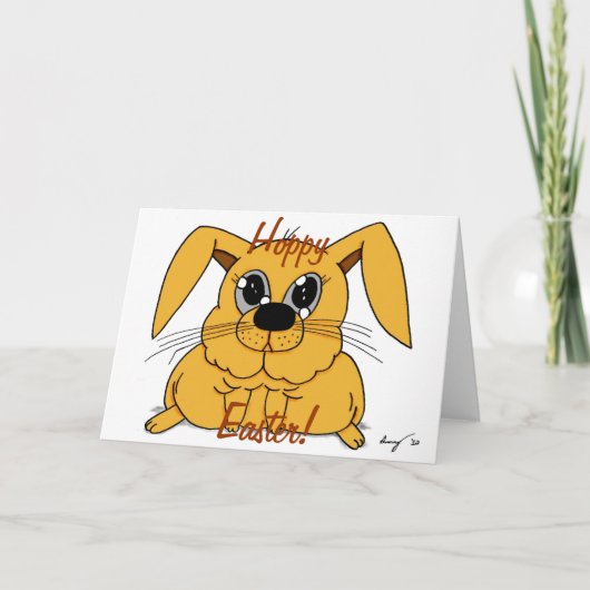 Schattigee dikke konijn "Hoppy Easter!" Kaart (Voorkant)