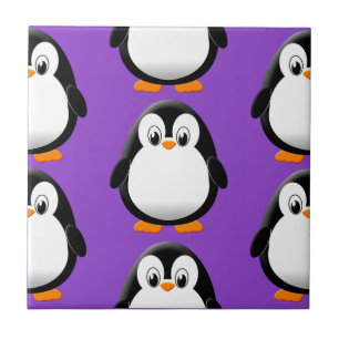 Schattigee dikke pinguïn All Over Print Paarse Tegeltje