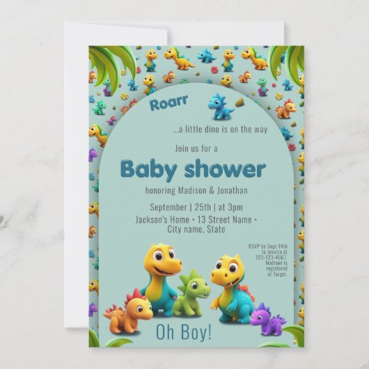 Schattigee Dino 3d dinosaurus baby shower Uitnodig Kaart (Voorkant)