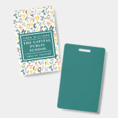 Schattigee Dino Alphabet Elementary School Docent  Badge (Voor- en achterkant)