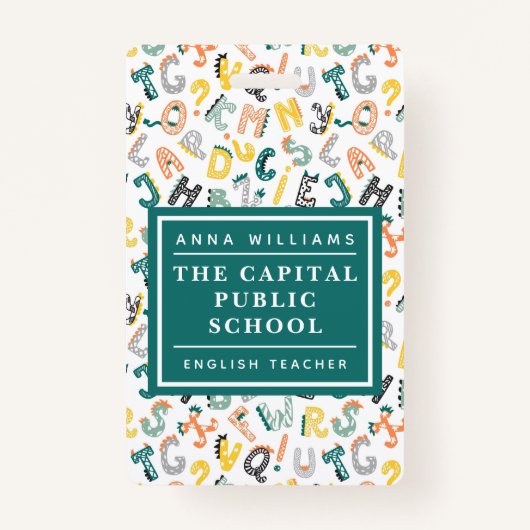 Schattigee Dino Alphabet Elementary School Docent  Badge (Voorkant)