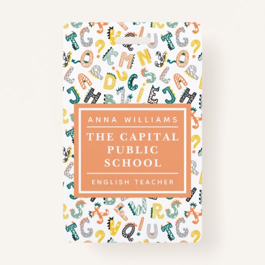 Schattigee Dino Alphabet Elementary School Docent  Badge (Voorkant)