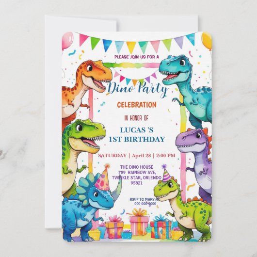 Schattigee DIno Baby Dinosaurussen 1e Verjaardagsf Save The Date (Voorkant)