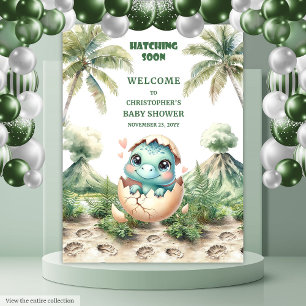 Schattigee Dino Baby shower Achtergrond Uitkomen B Wandkleed