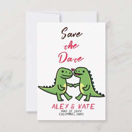 Schattigee Dino bruiloft Bewaar de datum bekendmak Save The Date (Voorkant)