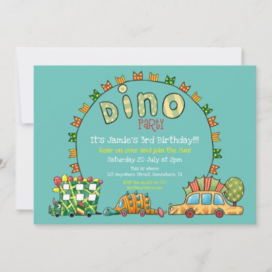 Schattigee Dino Cars Dinosaur Green Yellow Boys Ve Kaart (Voorkant)