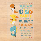 Schattigee Dino Dinosaur Kind verjaardagsfeestje Acryl Uitnodigingen (Voorkant)