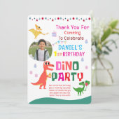 Schattigee Dino Dinosaur Kind verjaardagsfeestje Bedankkaart (Staand voorkant)