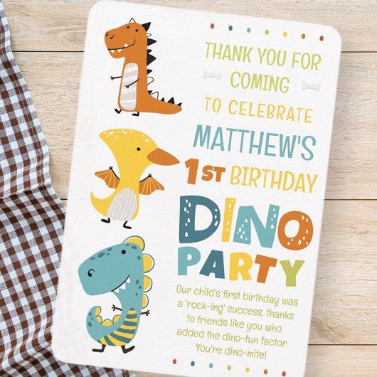 Schattigee Dino Dinosaur Kind verjaardagsfeestje Bedankkaart