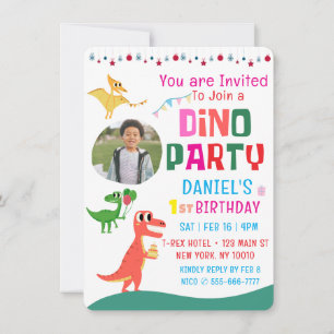 Schattigee Dino Dinosaur Kind verjaardagsfeestje Kaart