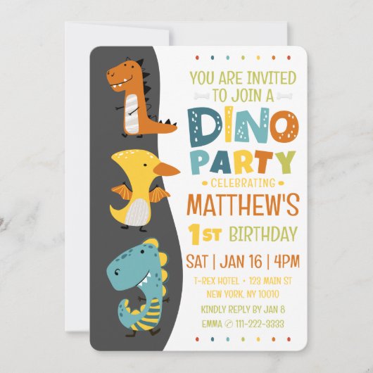 Schattigee Dino Dinosaur Kind verjaardagsfeestje Kaart (Voorkant)